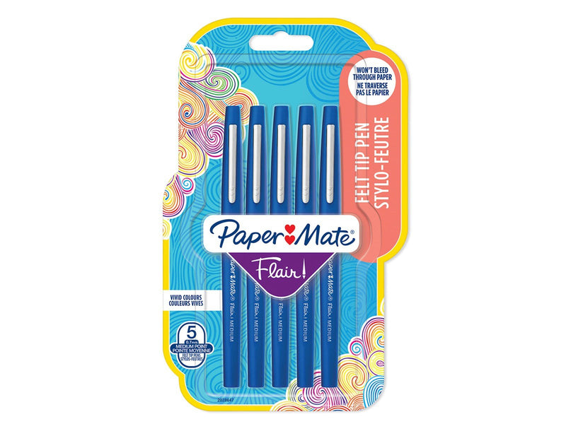 Paper Mate Flair Filzstifte | mittlere Spitze (0,7 mm) | blau | 5 Stück