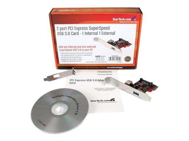 StarTech.com 2 Port PCI Express SuperSpeed USB 3.0 Card - 1 Internal 1 External - USB-Adapter