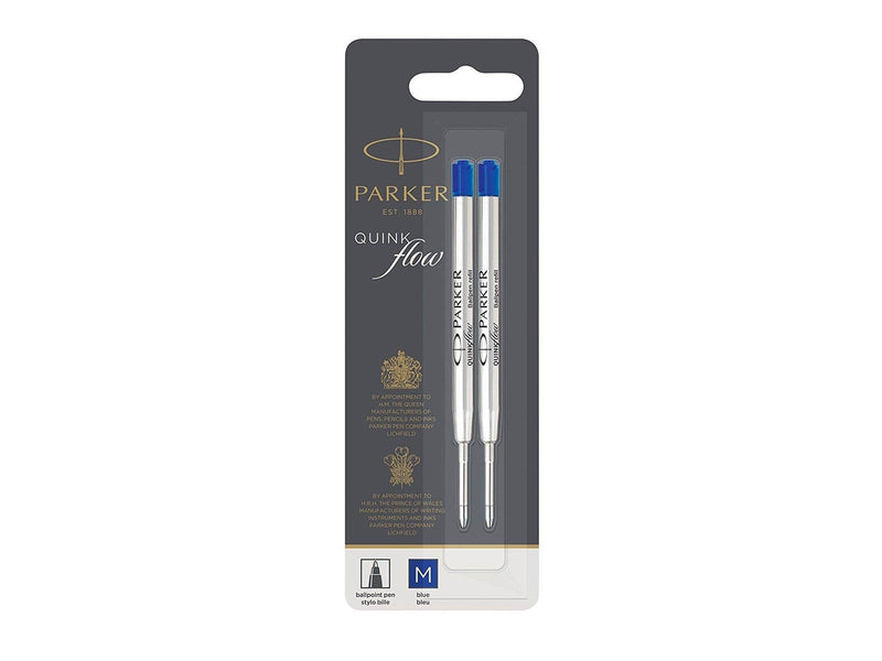 Parker Kugelschreiberminen | mittlere Schreibspitze | blaue QUINKflow Tinte | 2 Ersatzminen für Kugelschreiber