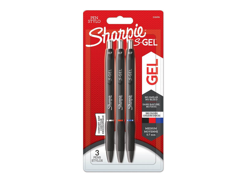 Sharpie S-Gel Gelstifte | mittlere Spitze (0,7 mm) | Gelschreiber mit Schwarzer | blauer & roter Tinte | 3 Stück