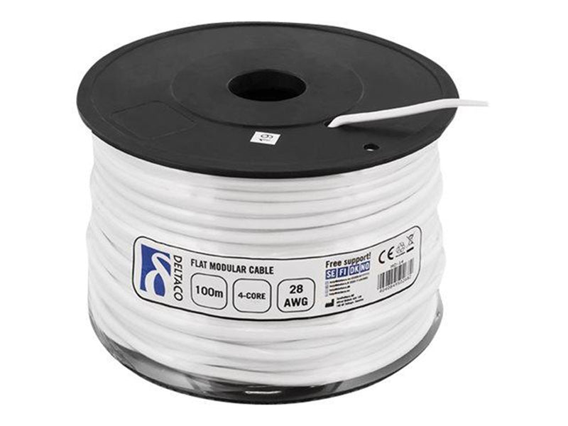 Pro Telephone flat cables 4-core 100 m reel AWG 30. - Weiß - 100 meter