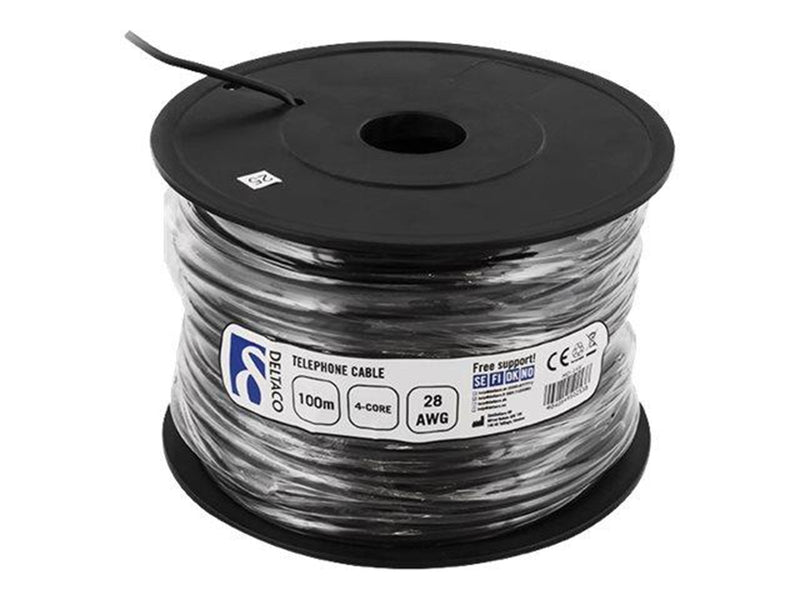 Pro Telephone flat cables 4-core 100 m reel AWG 30. - Schwarz - 100 meter