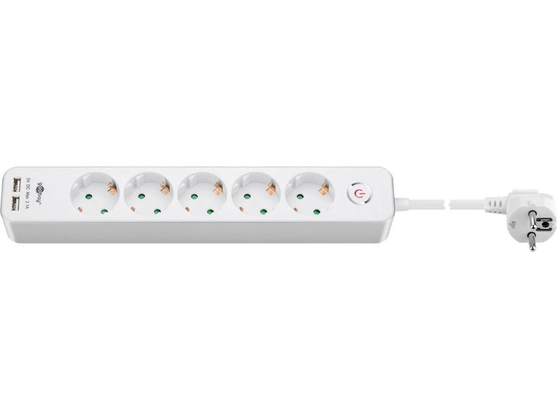 Pro 5-way w/switch - 2xUSB ports - Weiß - 1.5 m