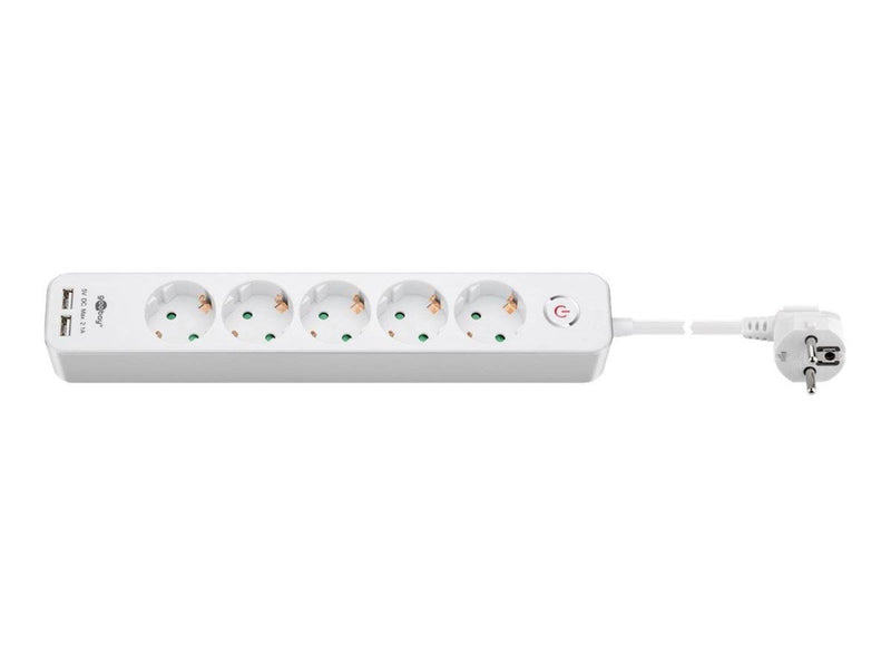 Pro 5-way w/switch - 2xUSB ports - Weiß - 1.5 m