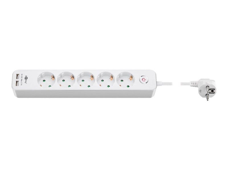 Pro 5-way w/switch - 2xUSB ports - Weiß - 1.5 m