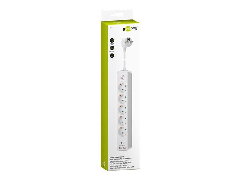Pro 5-way w/switch - 2xUSB ports - Weiß - 1.5 m