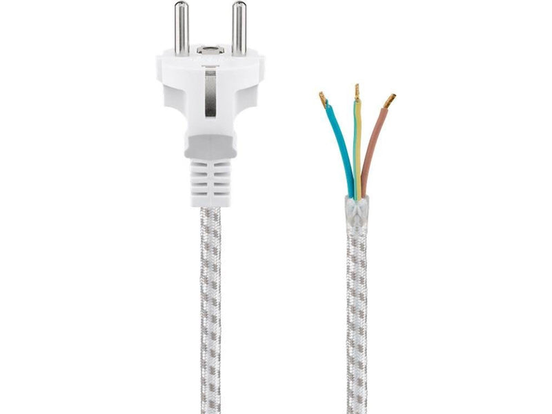 Pro Heat-resistant safety plug cord for assembly 3 m white-silver