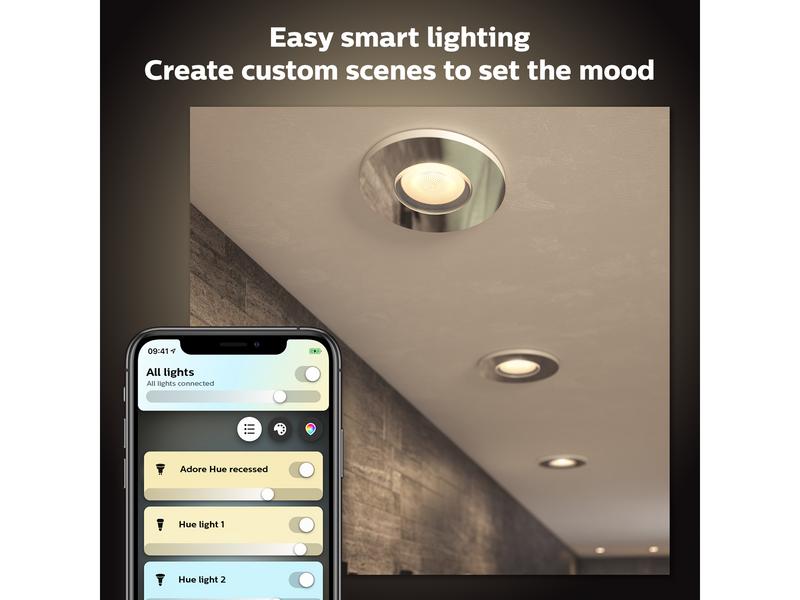 Philips Hue Adore Bathroom Recessed Downlight - with Hue Dimmer switch