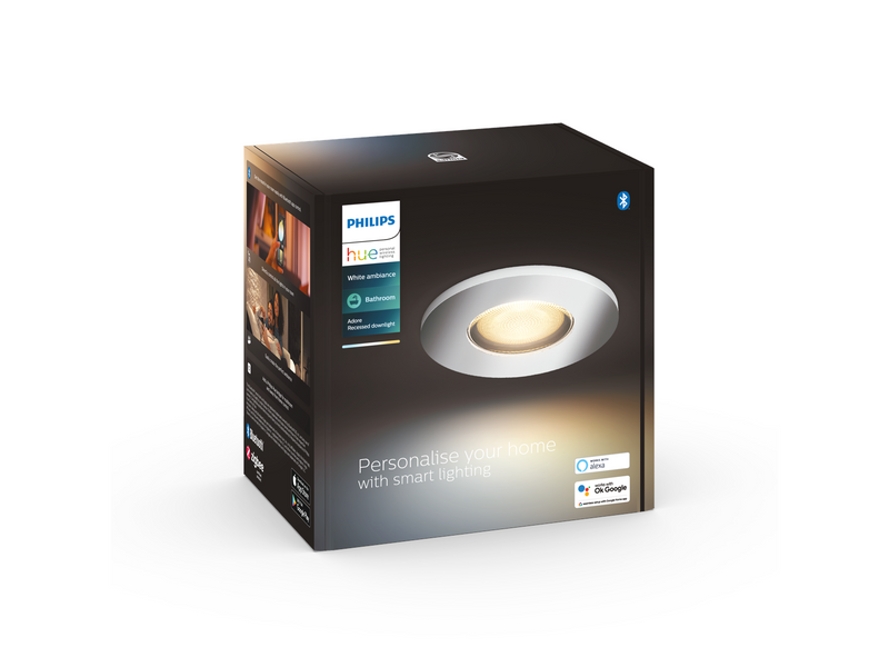 Philips Hue Adore Bathroom Recessed Downlight - with Hue Dimmer switch