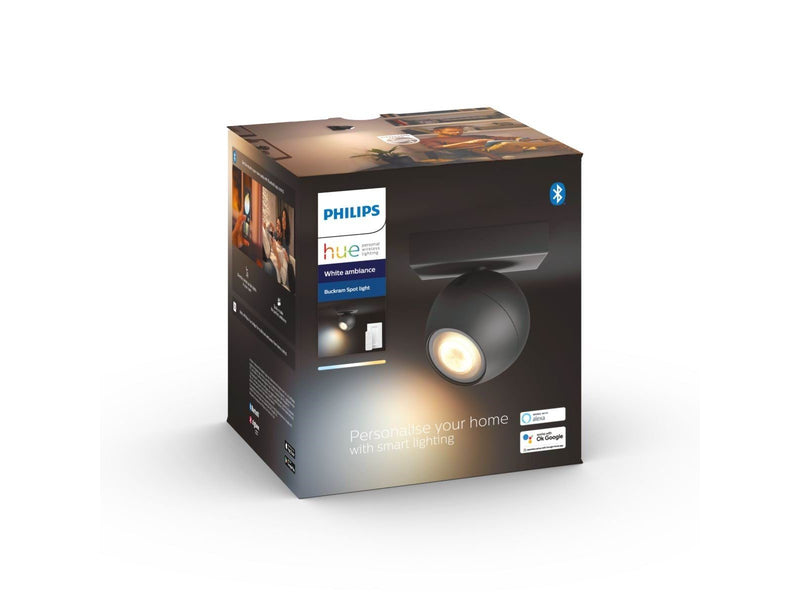 Philips Hue Buckram Single Spotlight - Black - With Dimmer Switch