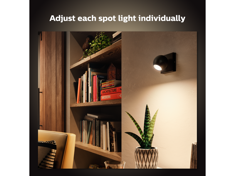 Philips Hue Buckram Single Spotlight - Black - With Dimmer Switch