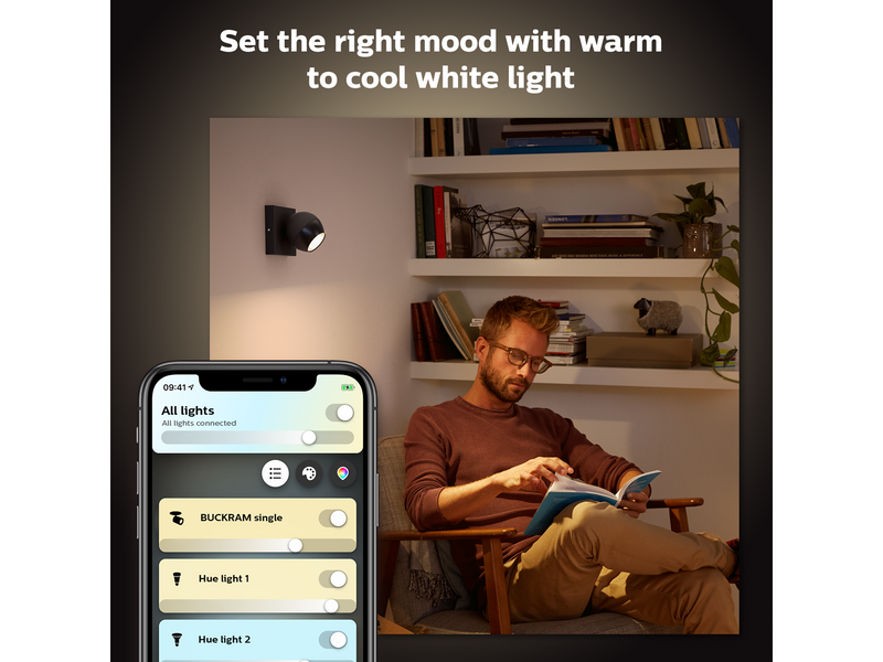 Philips Hue Buckram Single Spotlight - Black - With Dimmer Switch