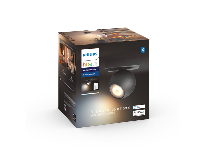 Philips Hue Buckram Single Spotlight - Black - With Dimmer Switch