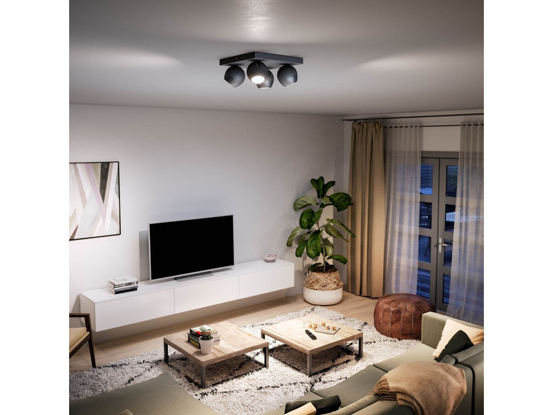 Philips Hue Buckram Quadruple Spotlight - Black - With Dimmer Switch