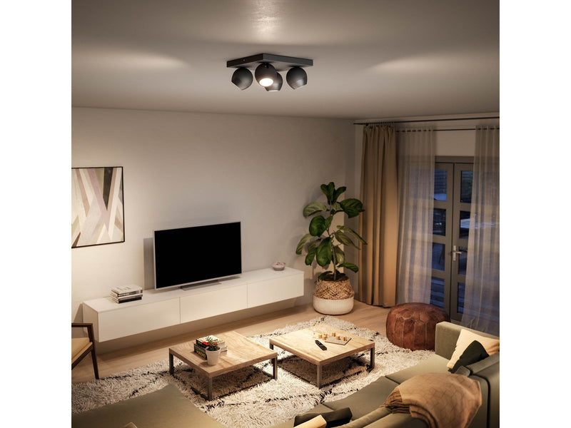 Philips Hue Buckram Quadruple Spotlight - Black - With Dimmer Switch
