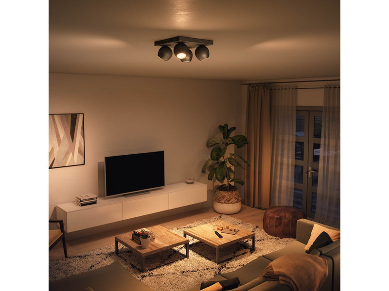 Philips Hue Buckram Quadruple Spotlight - Black - With Dimmer Switch