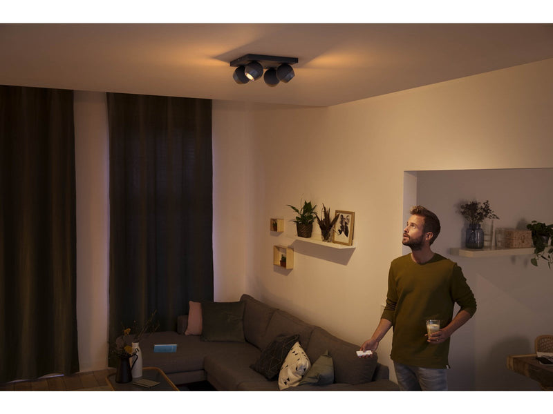 Philips Hue Buckram Quadruple Spotlight - Black - With Dimmer Switch