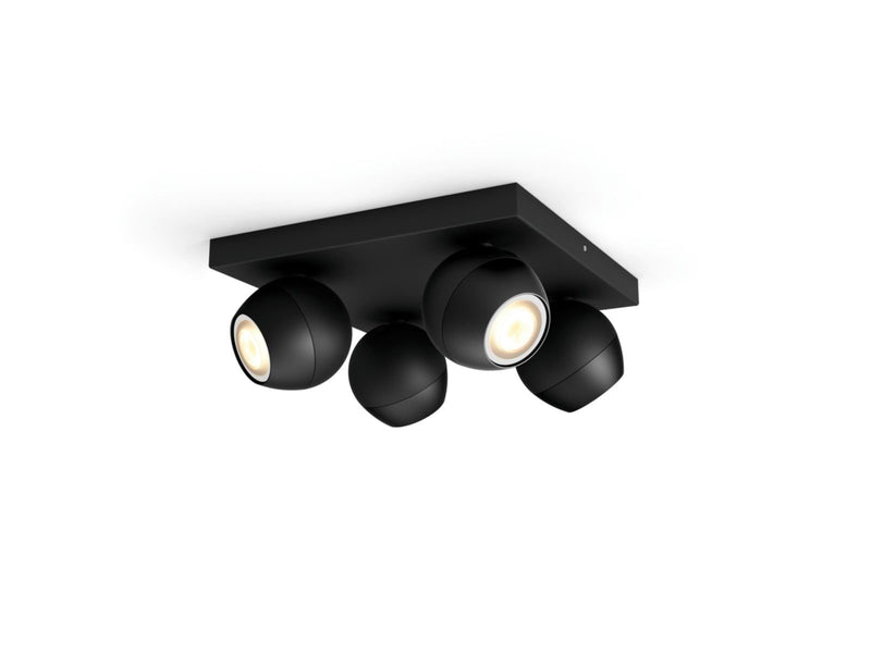 Philips Hue Buckram Quadruple Spotlight - Black - With Dimmer Switch