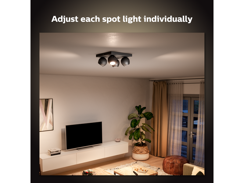 Philips Hue Buckram Quadruple Spotlight - Black - With Dimmer Switch
