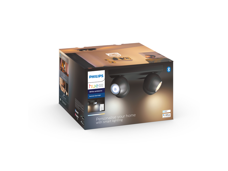Philips Hue Buckram Quadruple Spotlight - Black - With Dimmer Switch