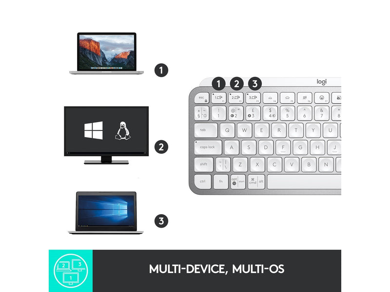 Logitech MX Keys Mini Minimalist Wireless Illuminated Keyboard - Pale Grey - US - Tastaturen - Englisch - US - Grau