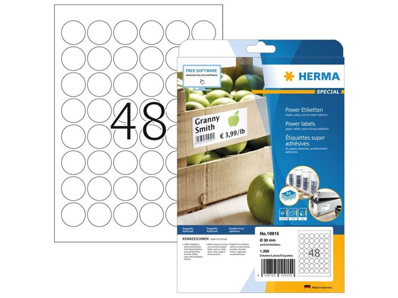 HERMA Power-Etiketten A4, Ø 30 mm, rund weiß extrem stark haftend Papier matt