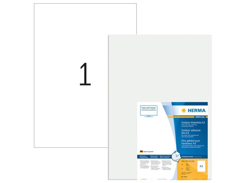 HERMA Wetterfeste Outdoor-Folienetiketten, A3, 297 x 420 mm, weiß, extrem stark haftend, dehnfähig