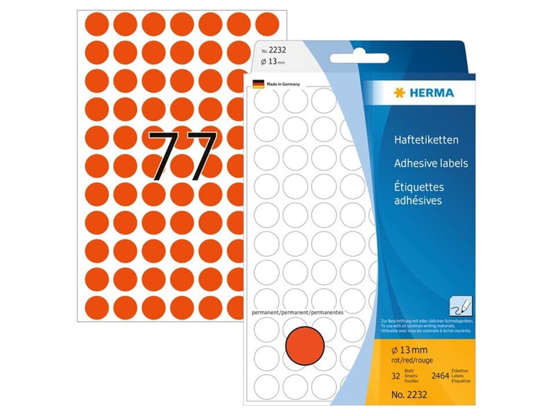 HERMA Vielzwecketiketten/Farbpunkte Ø 13 mm, rund, rot, permanent haftend, zur Handbeschriftung