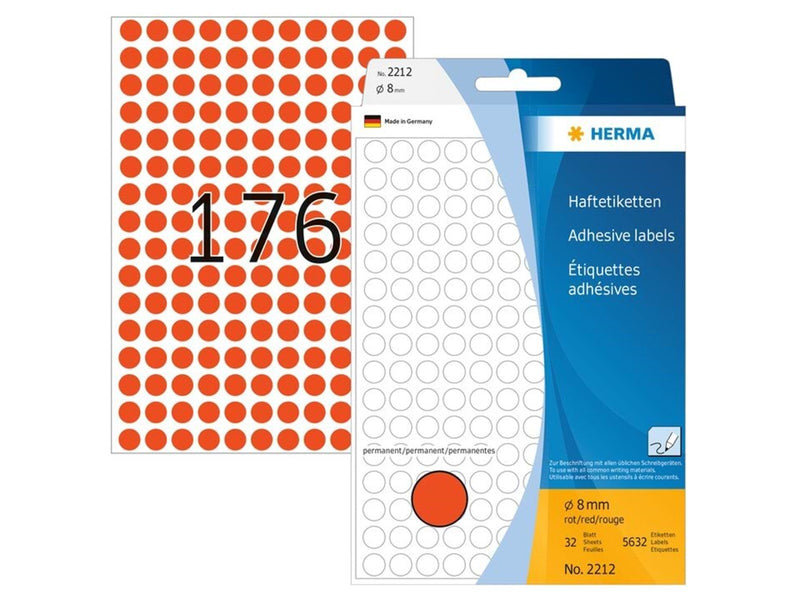 HERMA Vielzwecketiketten/Farbpunkte Ø 8 mm, rund, rot, permanent haftend, zur Handbeschriftung