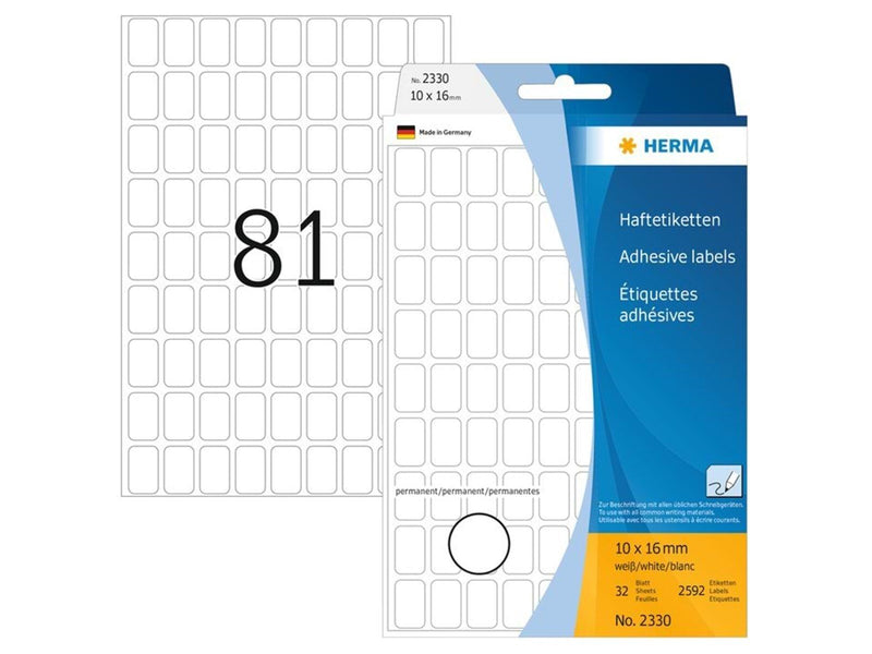 HERMA Vielzwecketiketten 10 x 16 mm, weiß, permanent haftend, zur Handbeschriftung