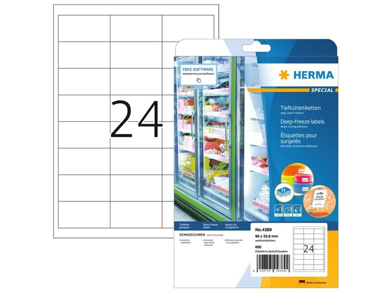 HERMA Tiefkühletiketten A4, 66 x 33,8 mm, weiß, tiefkühlfest, permanent haftend