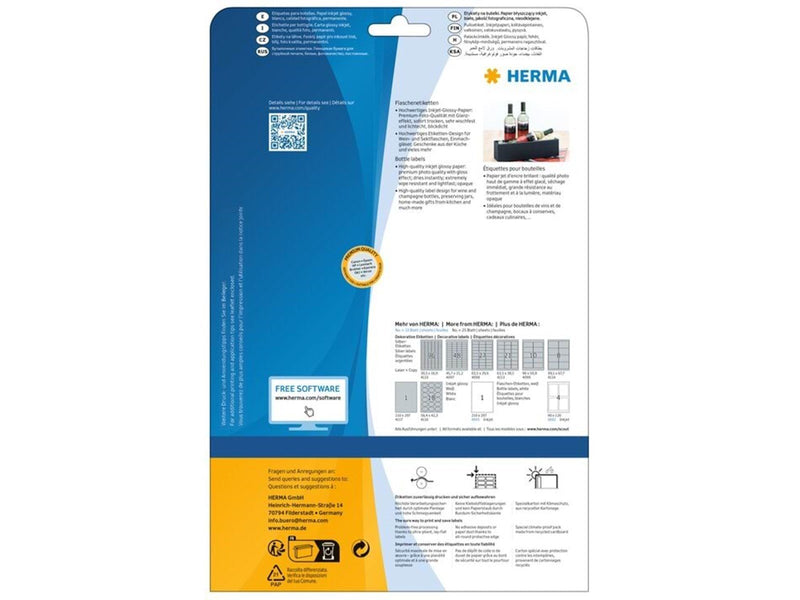 HERMA Flaschenetiketten, Inkjet, A4, 90 x 120 mm, aus Glossy-Papier, weiß, permanent haftend