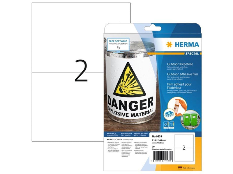 HERMA Wetterfeste Outdoor-Folienetiketten A4, 210 x 148 mm, weiß, extrem stark haftend, dehnfähig