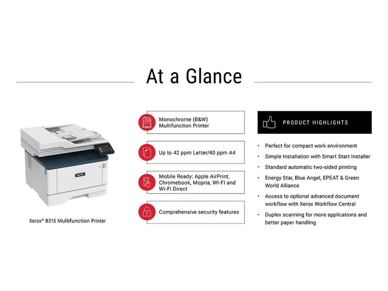 Xerox B315 (B315V/DNI) Laserdrucker Multifunktion mit Fax - Einfarbig - Laser