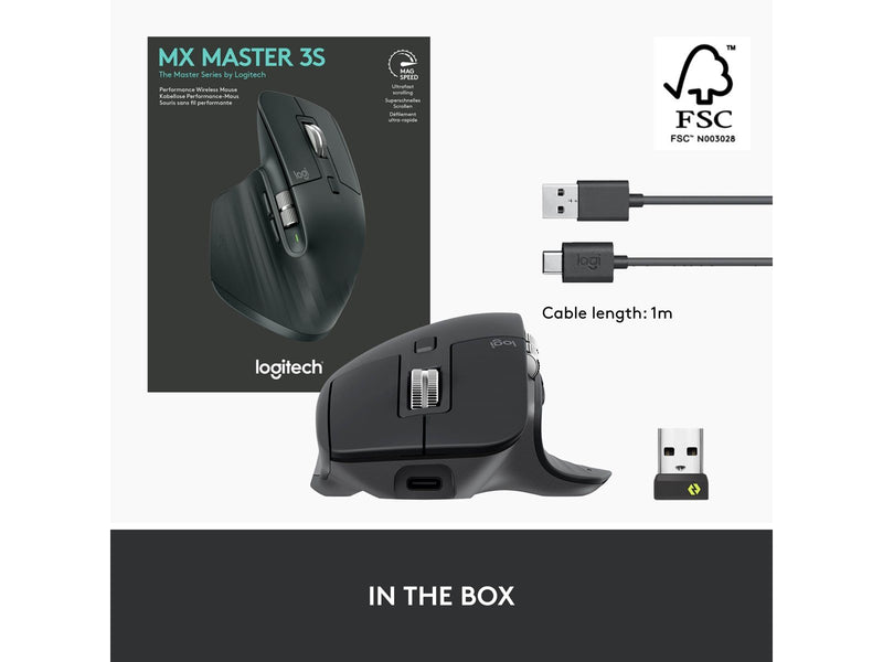 Logitech MX Master 3S Performance Wireless Mouse - Graphite - Ergonomische Maus (Schwarz)