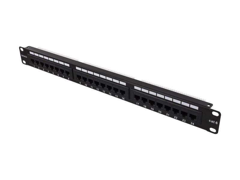 Deltaco PAN-108 UTP patchpanel 24xRJ45 Cat6 Krone-"connecter" 1U 19" metal