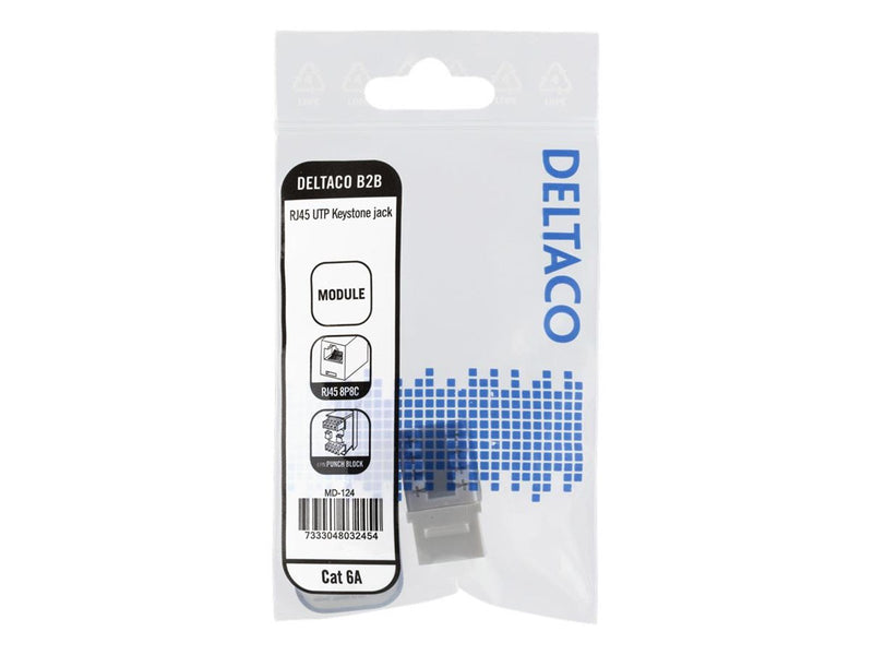 Deltaco MD-124 Cat6A Keystone jack LSA/110 termination plastic toolless white (1-Pack)