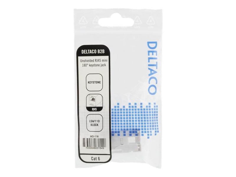 Deltaco MD-118 Cat6 Keystone jack LSA/110 termination plastic 180 White