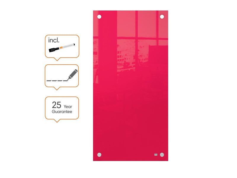 Nobo  Schmales Glas Whiteboard 30 x 60 cm Rot