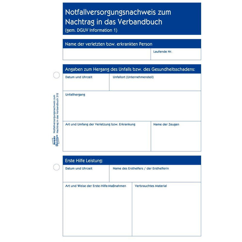 AVERY Zweckform Erste Hilfe Meldeblock Formularbuch 312 - 1 x 50 Blatt