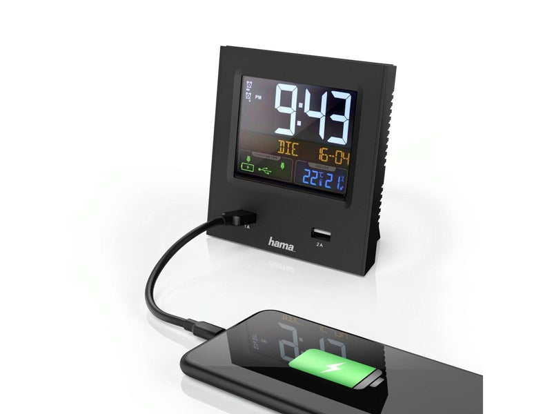 Hama "Dual-USB" Radio Alarm Clock with LED Colour Display and USB Charg. Func.