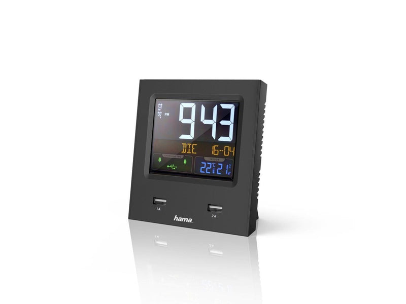 Hama "Dual-USB" Radio Alarm Clock with LED Colour Display and USB Charg. Func.