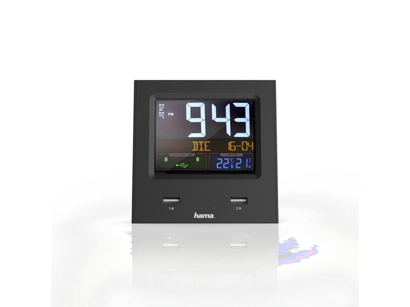 Hama "Dual-USB" Radio Alarm Clock with LED Colour Display and USB Charg. Func.