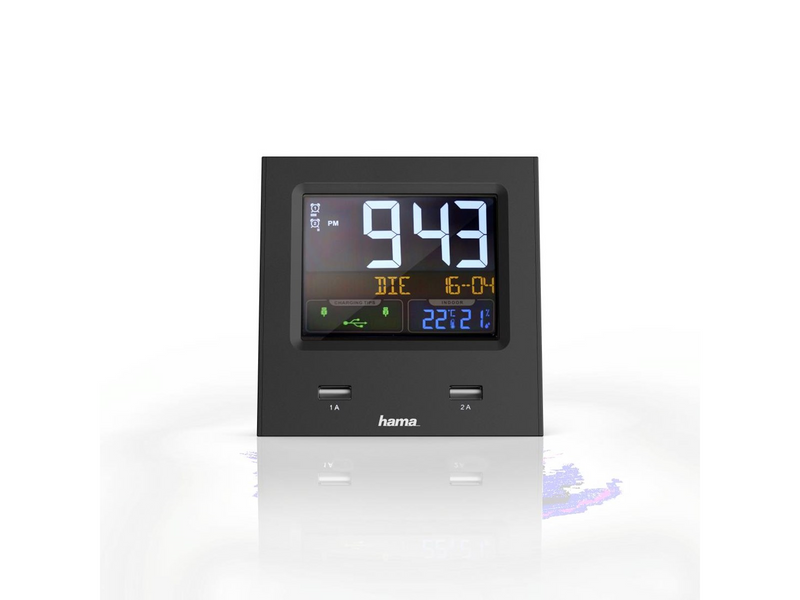 Hama "Dual-USB" Radio Alarm Clock with LED Colour Display and USB Charg. Func.