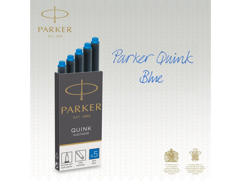 Parker Tintenpatronen für Füller | lange Patronen | auswaschbare blaue QUINK Tinte | 5 Stück