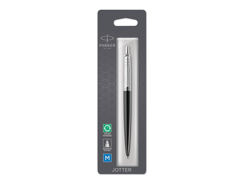 Parker Jotter Kugelschreiber | Bond Street Black | Mittlere Spitze | Blaue Tinte | Blister-Verpackung