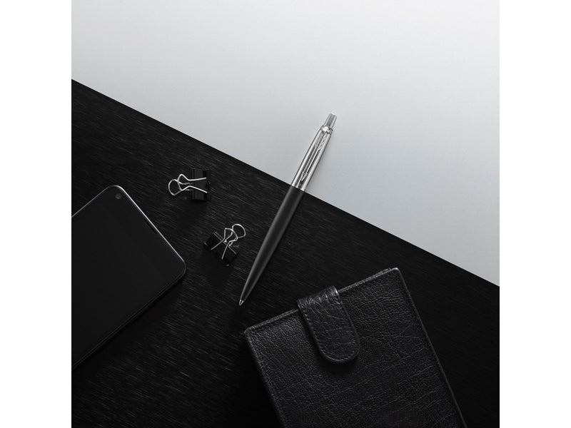 Parker Jotter Kugelschreiber | Bond Street Black | Mittlere Spitze | Blaue Tinte | Blister-Verpackung