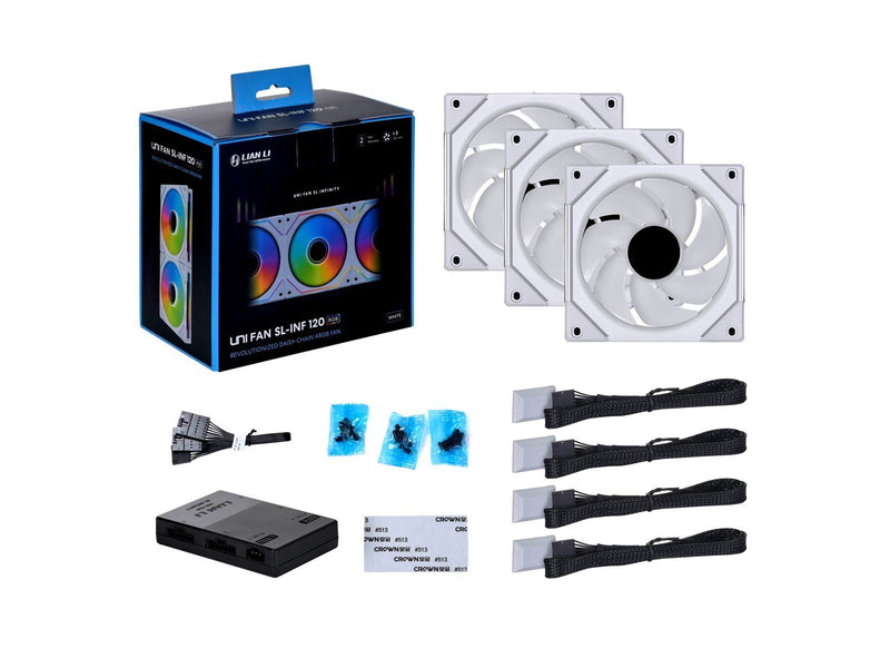 Lian Li UNI FAN SL-INF 120 White - 3 pack - Gehäuselüfter - 120mm - Weiß mit RGB-Beleuchtung - 29 dBA