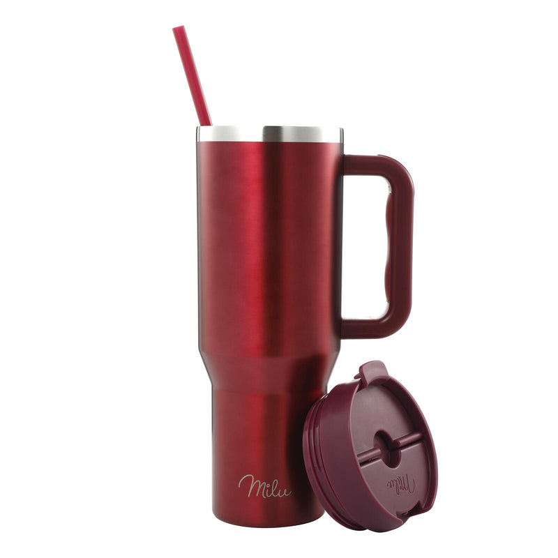 Milu Edelstahl-Tumbler-Set (3-tlg.) mit Trinkhalm - 1200 ml - berry