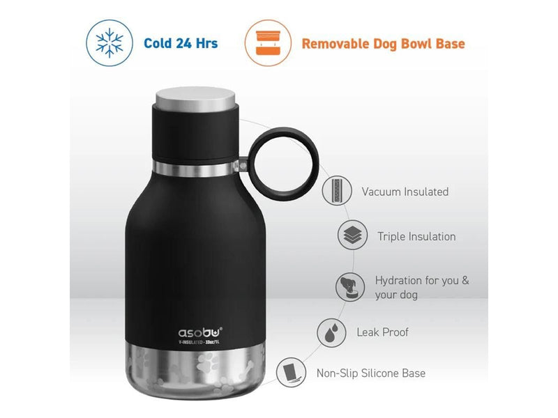 ASOBU Stainless Steel Dog Bowl Bottle Black 975ml